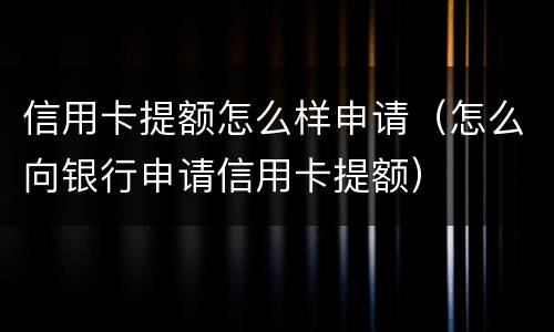 信用卡提额怎么样申请（怎么向银行申请信用卡提额）