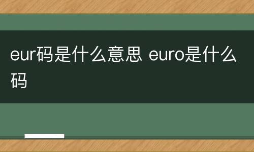 eur码是什么意思 euro是什么码