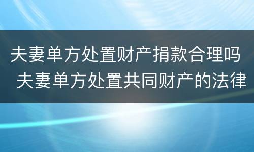 夫妻单方处置财产捐款合理吗 夫妻单方处置共同财产的法律规定