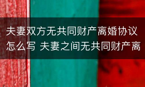 夫妻双方无共同财产离婚协议怎么写 夫妻之间无共同财产离婚协议怎么写